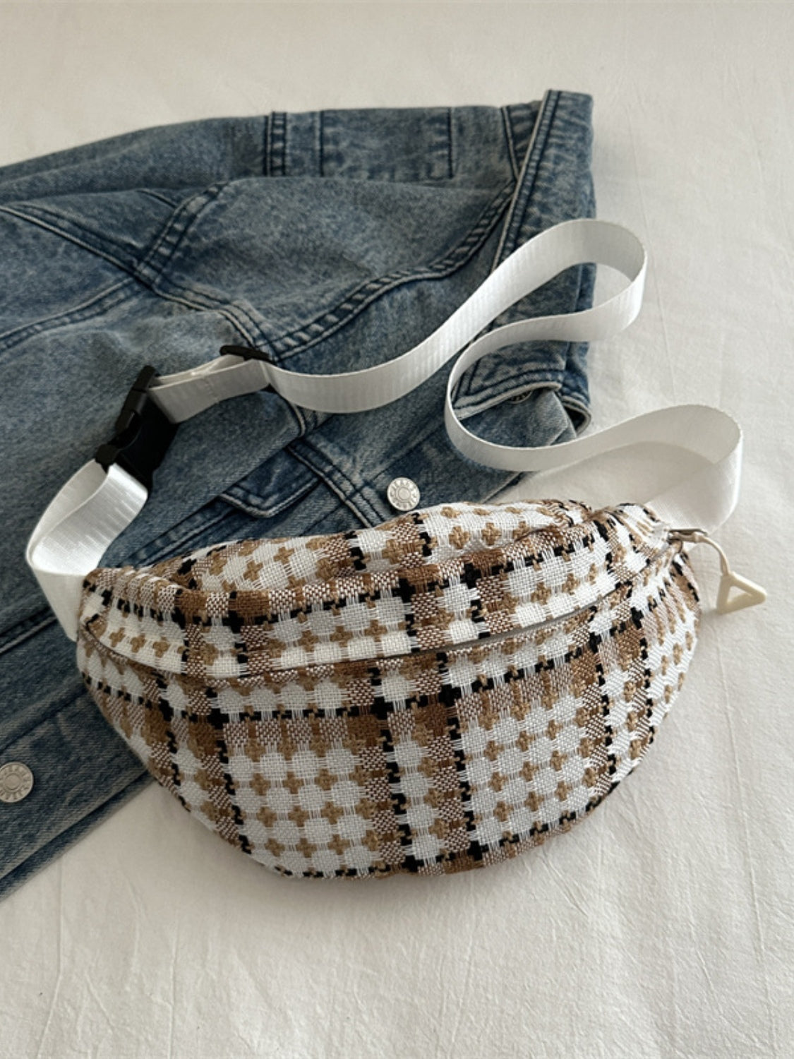 Plaid Wide Strap Crossbody Bag - Celeste    