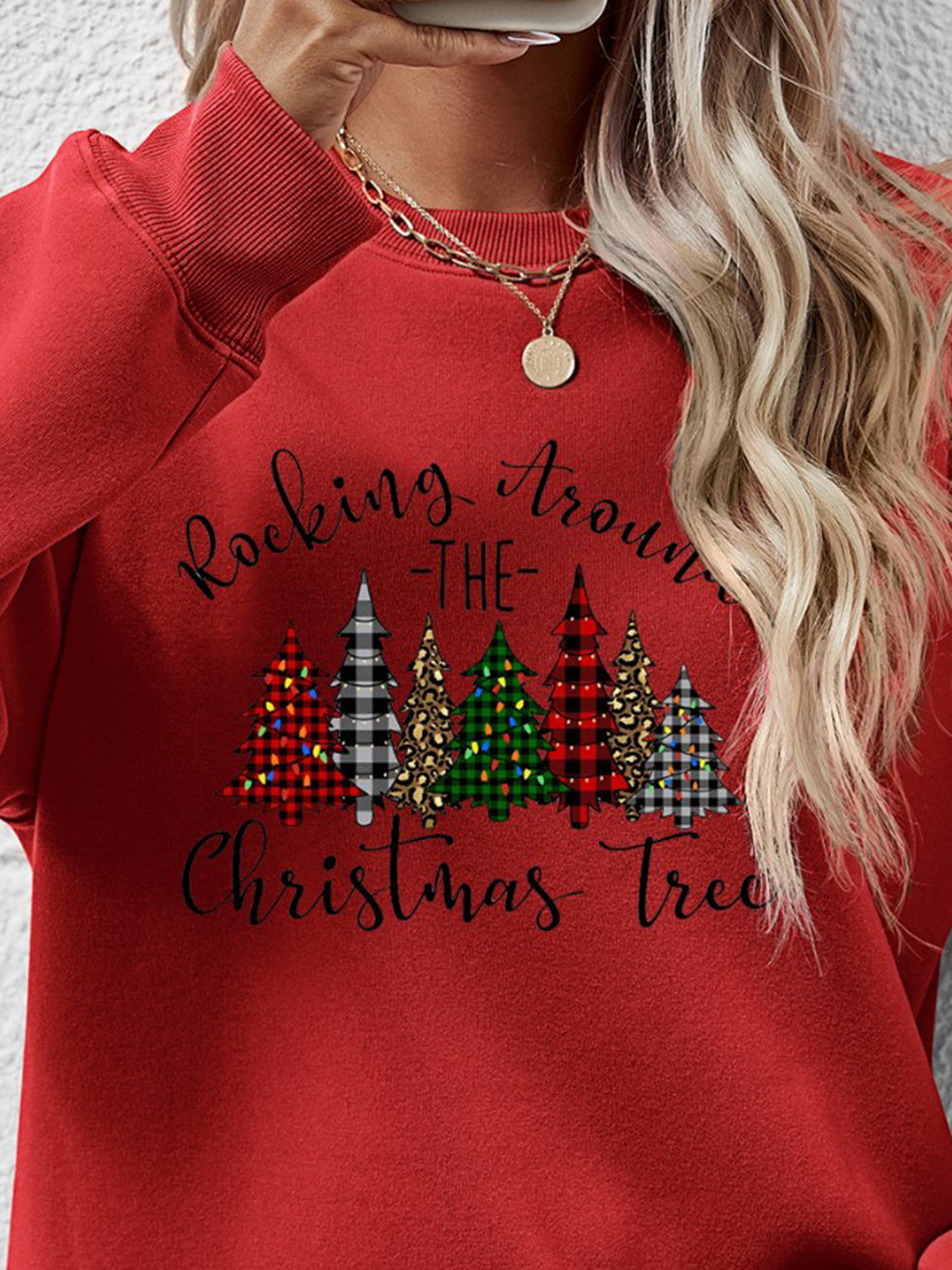 Sudadera con cuello redondo y gráfico de árbol de Navidad