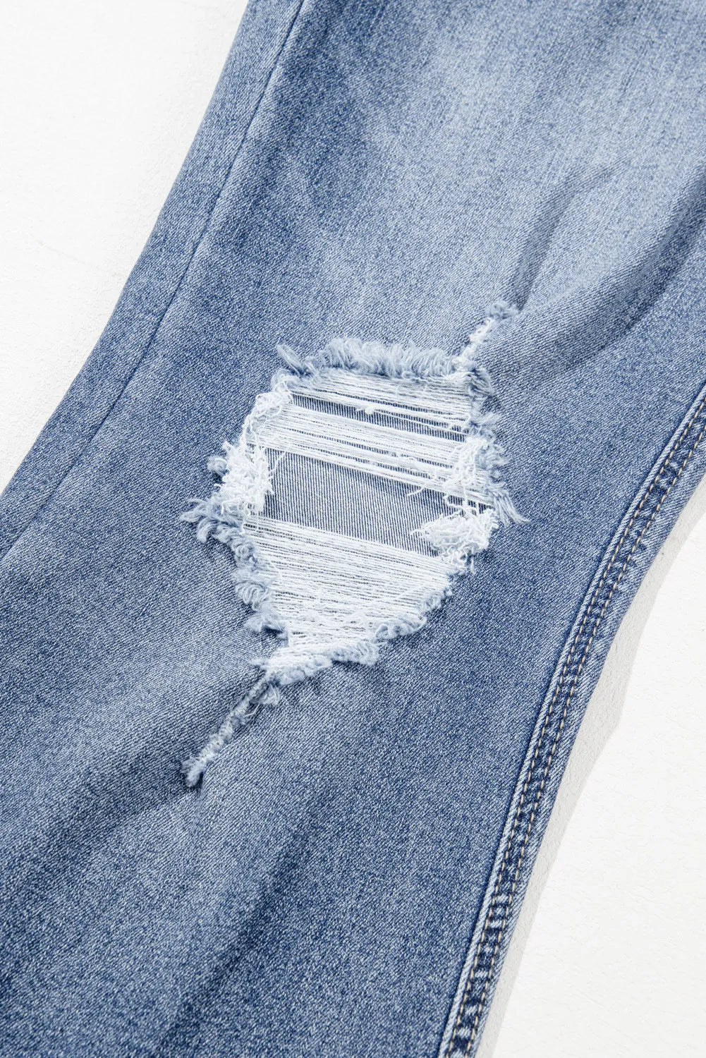 Distressed Raw Hem Bootcut Jeans - Celeste    