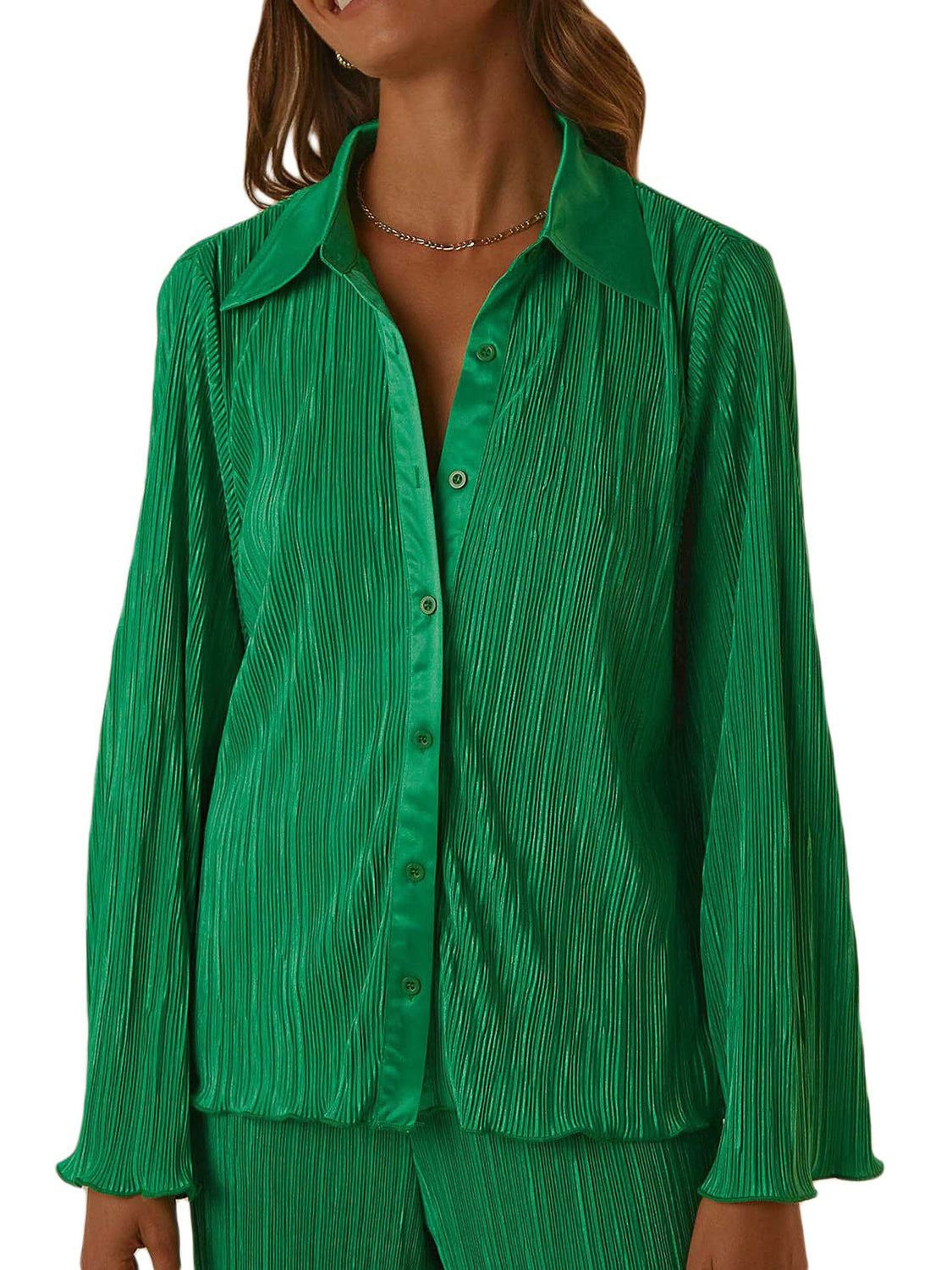 Collared Neck Long Sleeve Top and Pants Lounge Set - Celeste    