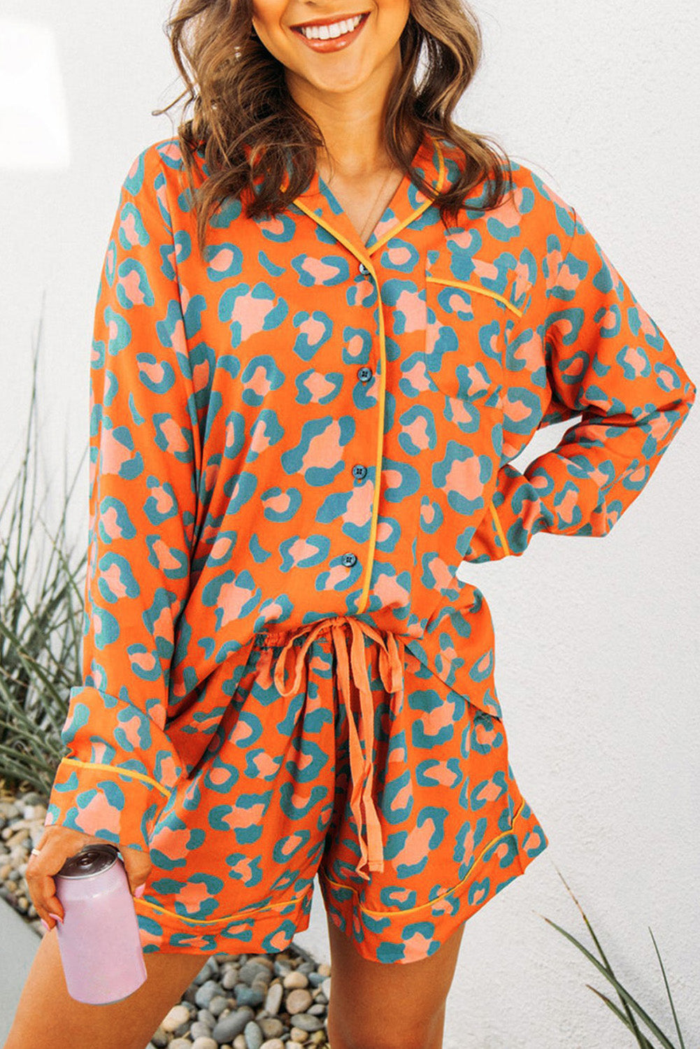 Orange Leopard Print Pajama Set - Celeste  Loungewear & Sleepwear/Sleepwear  