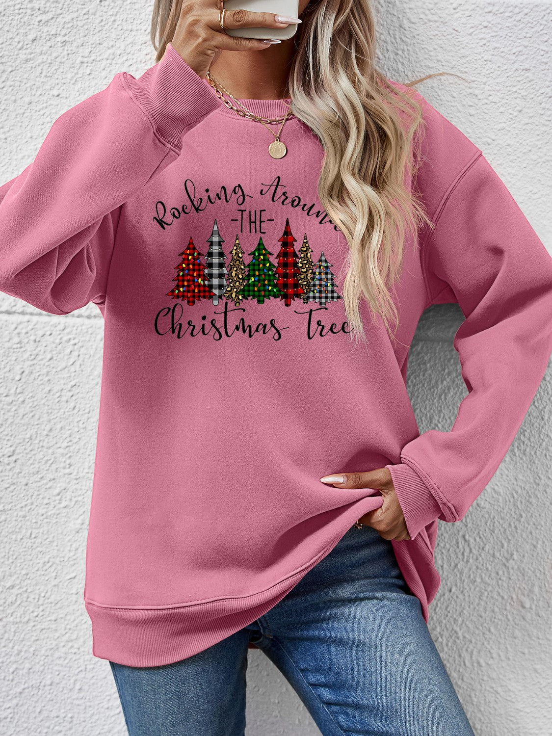 Sudadera con cuello redondo y gráfico de árbol de Navidad