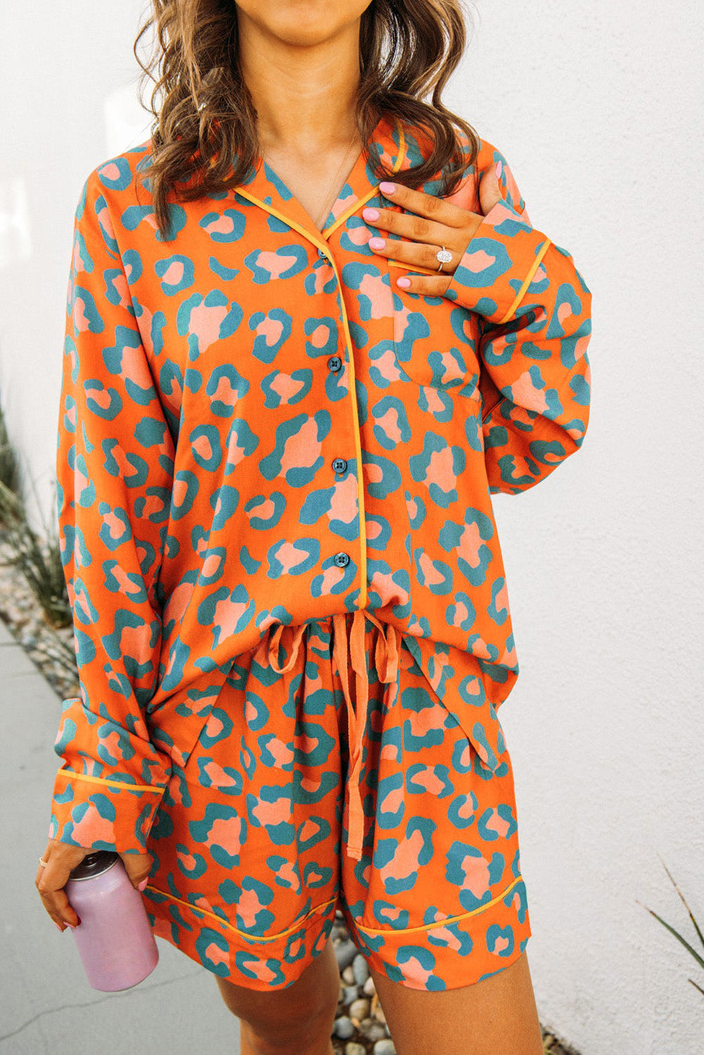 Orange Leopard Print Pajama Set - Celeste  Loungewear & Sleepwear/Sleepwear  