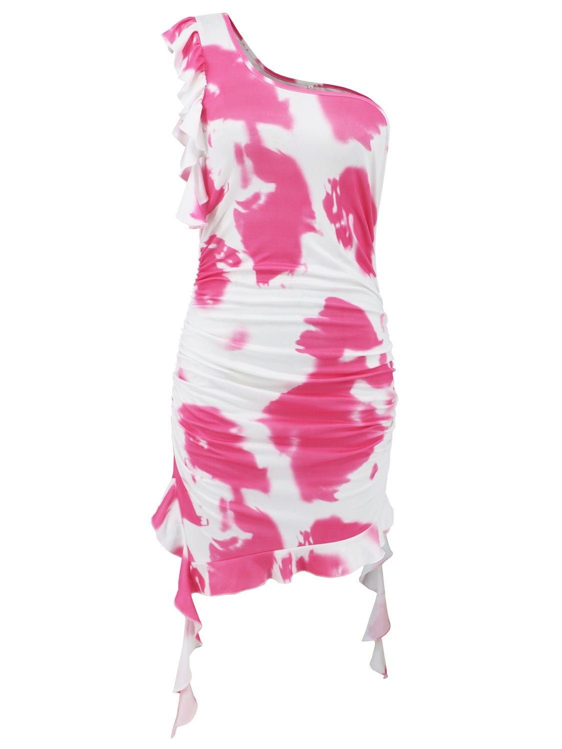 Ruffled Tie-Dye Single Shoulder Mini Dress - Celeste    