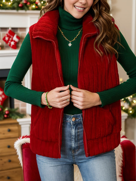 Pocketed Zip Up Vest Coat - Celeste    