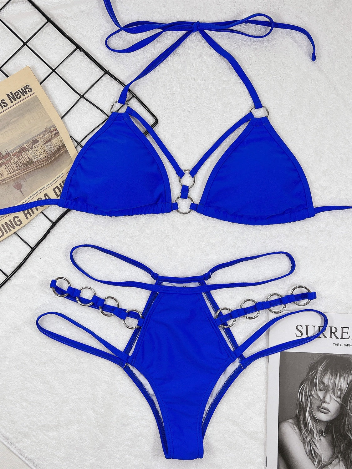 Cutout Halter Neck Two-Piece Bikini Set - Celeste    