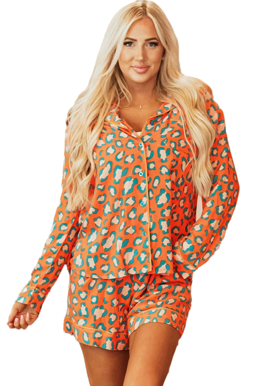 Orange Leopard Print Pajama Set - Celeste  Loungewear & Sleepwear/Sleepwear  
