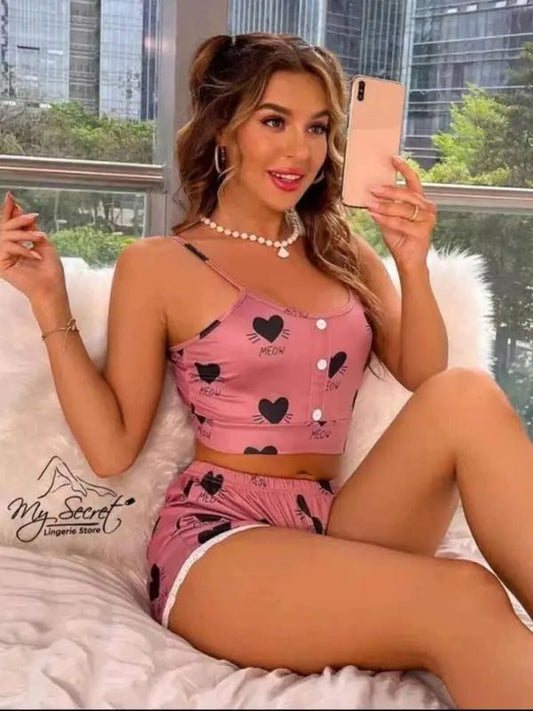 Bastet - Cropped 2-Piece PJ Set - Celeste    