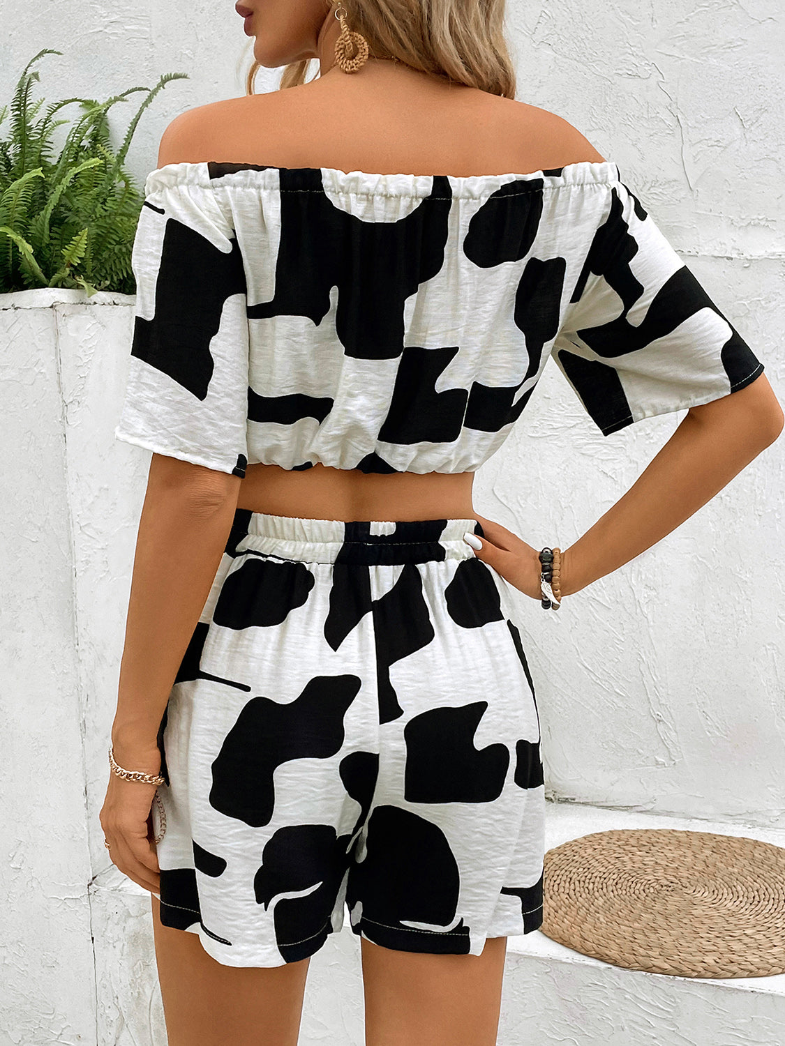 Perfee Drawstring Off-Shoulder Top and Shorts Set - Celeste    