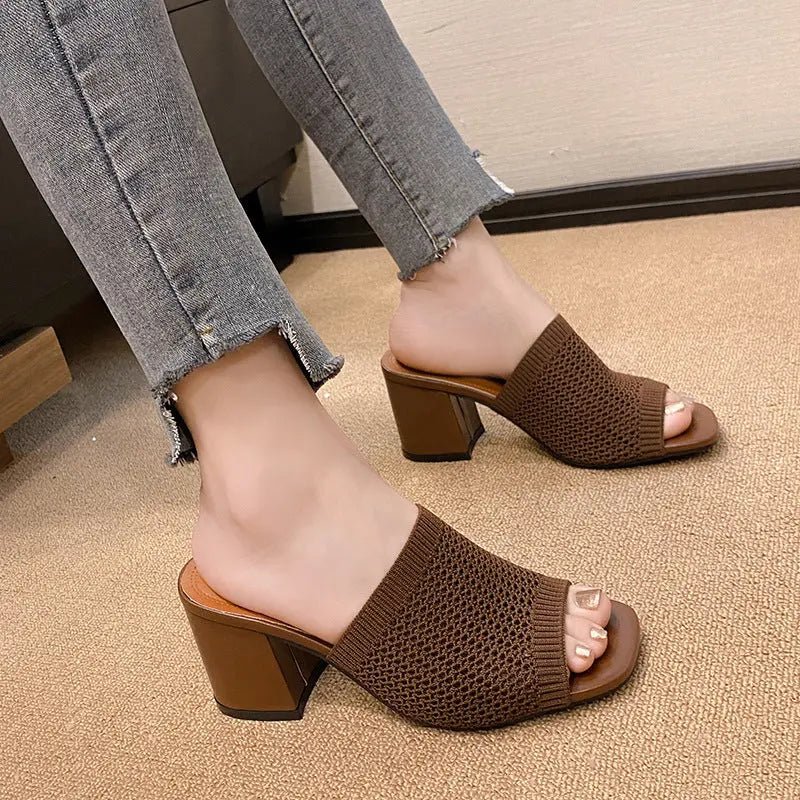 Block Heel Knit Sandals - Celeste    