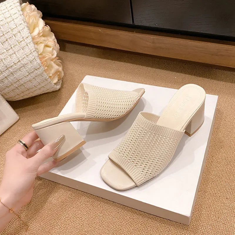 Block Heel Knit Sandals - Celeste    