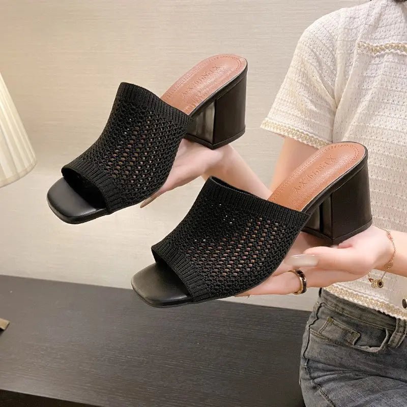 Block Heel Knit Sandals - Celeste    