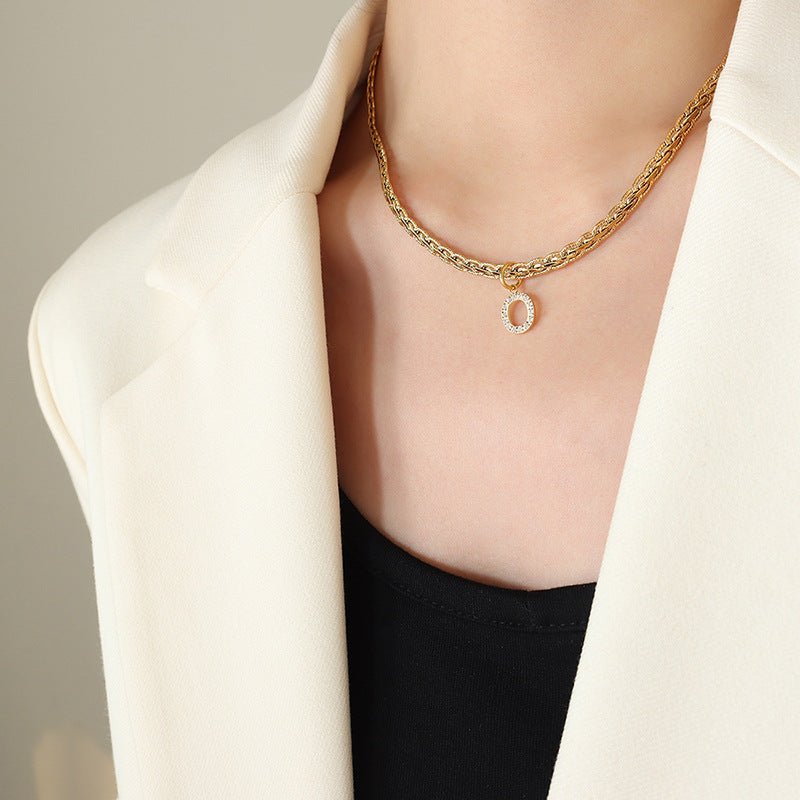 Brass Inlaid Zircon Letter Pendant Necklace - Celeste    