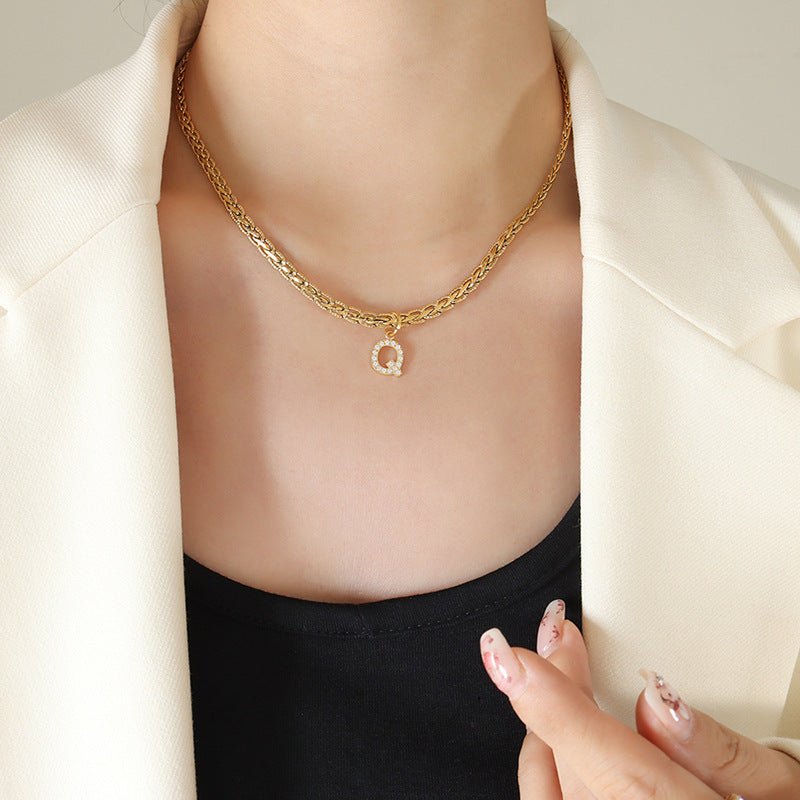 Brass Inlaid Zircon Letter Pendant Necklace - Celeste    