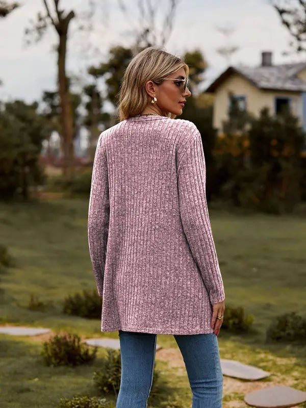Brushed pitted solid color long-sleeved ladies cardigan - Celeste    