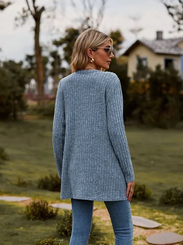 Brushed pitted solid color long-sleeved ladies cardigan - Celeste    