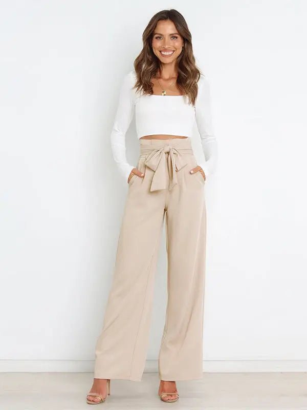 Business Girl - Belted Wide-Leg Trousers - Celeste    