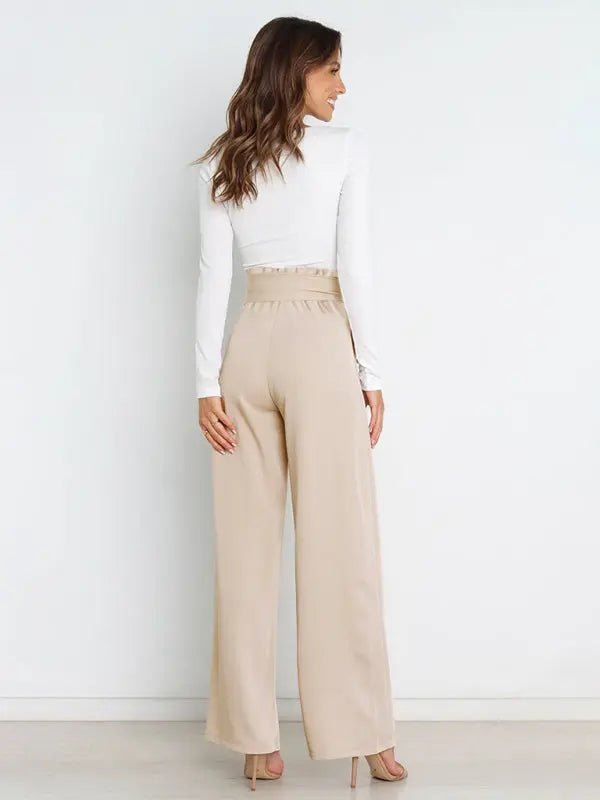 Business Girl - Belted Wide-Leg Trousers - Celeste    