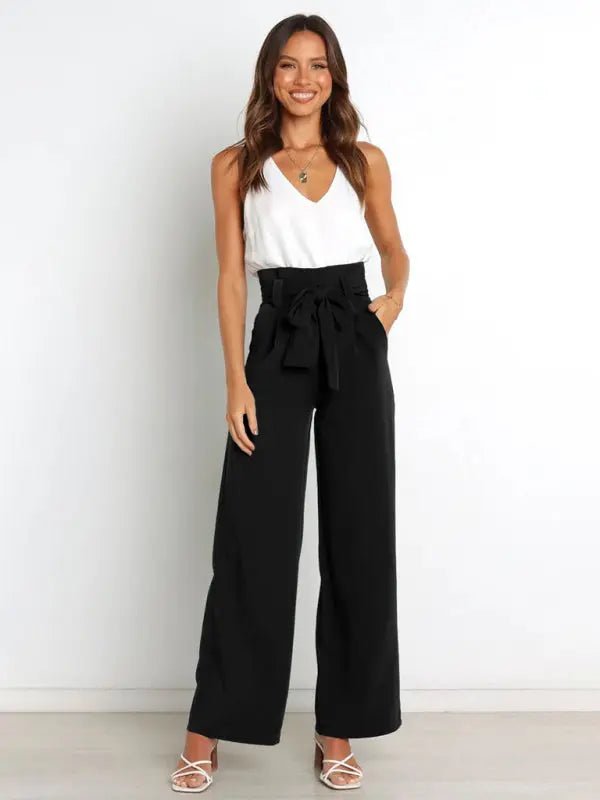 Business Girl - Belted Wide-Leg Trousers - Celeste    