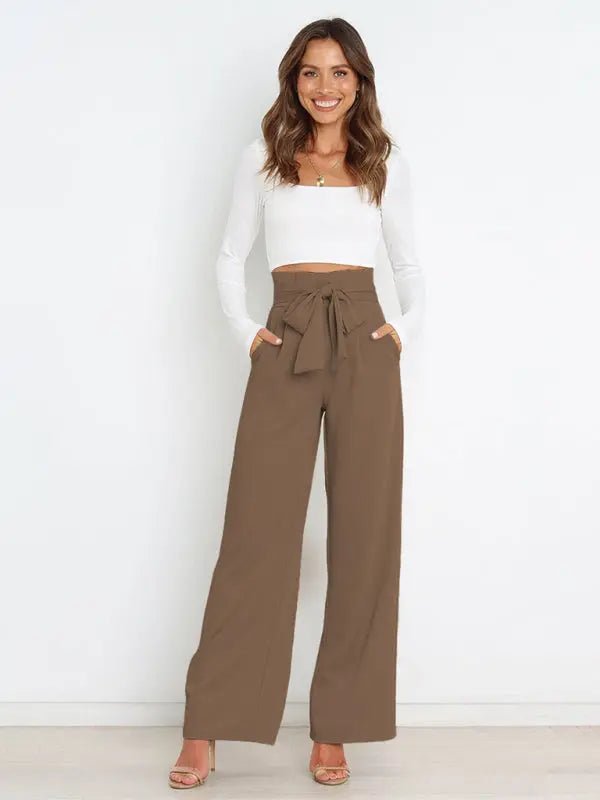 Business Girl - Belted Wide-Leg Trousers - Celeste    