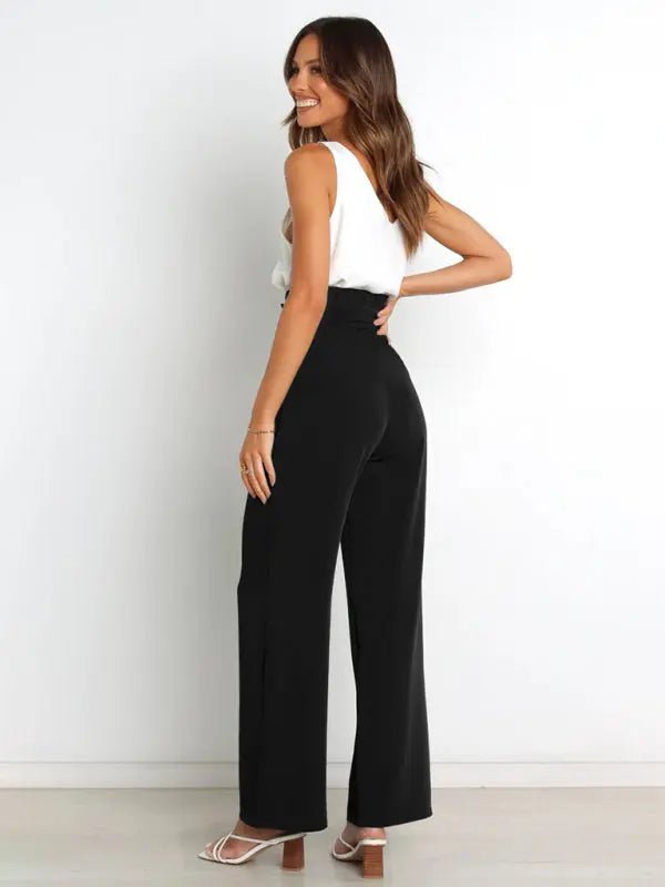 Business Girl - Belted Wide-Leg Trousers - Celeste    