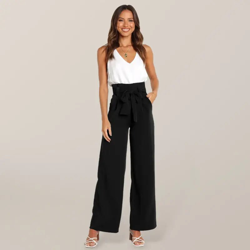 Business Girl - Belted Wide-Leg Trousers - Celeste    