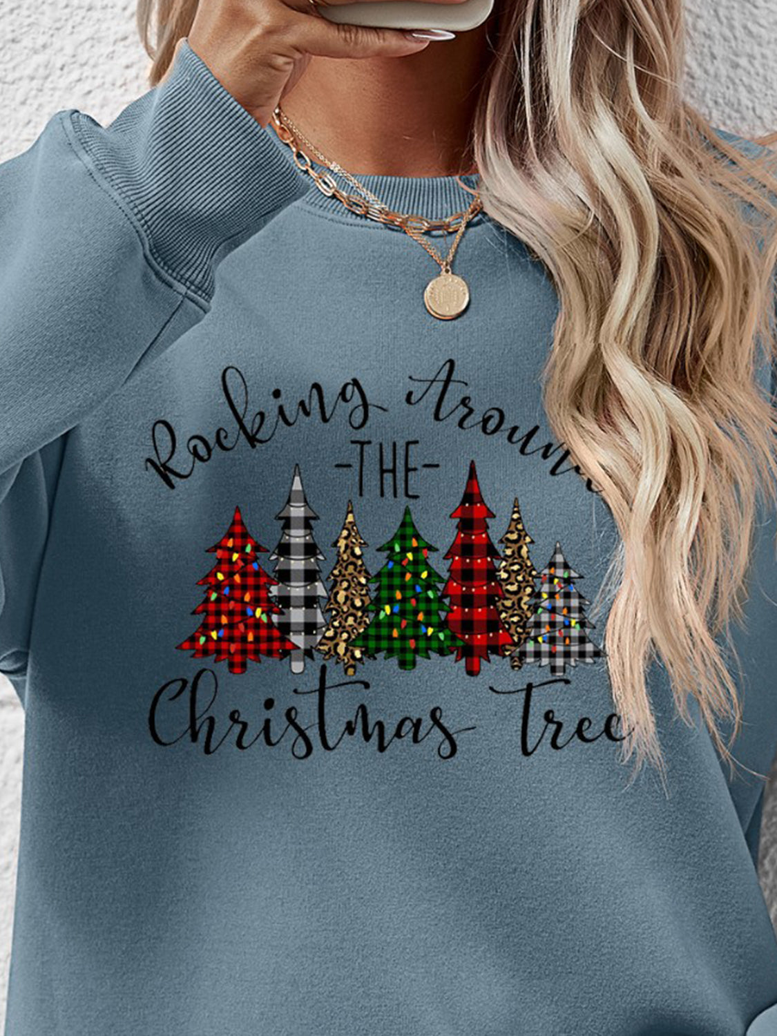 Sudadera con cuello redondo y gráfico de árbol de Navidad