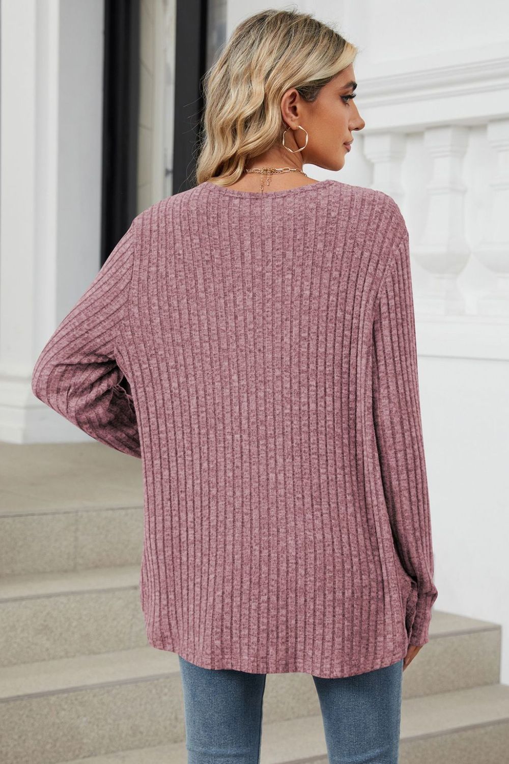 Loose Button Up Long Sleeve Cardigan - Celeste  Sweaters & Cardigans/Cardigans  