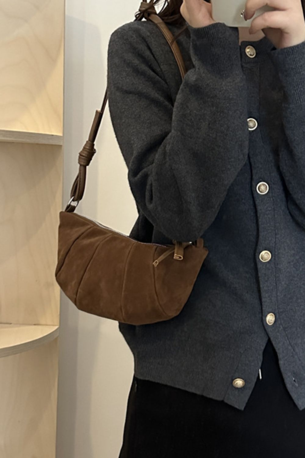 Suede Croissant Shape Shoulder Bag - Celeste    