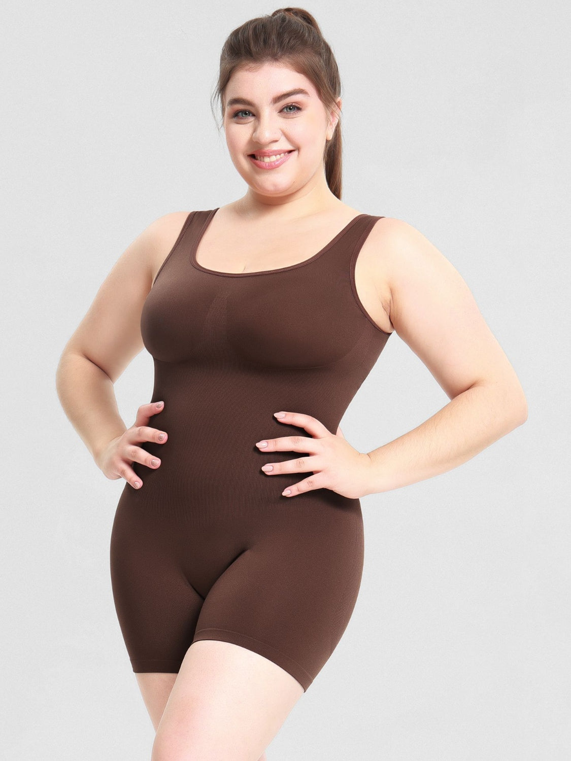 Scoop Neck Wide Strap Shaping Romper - Celeste    