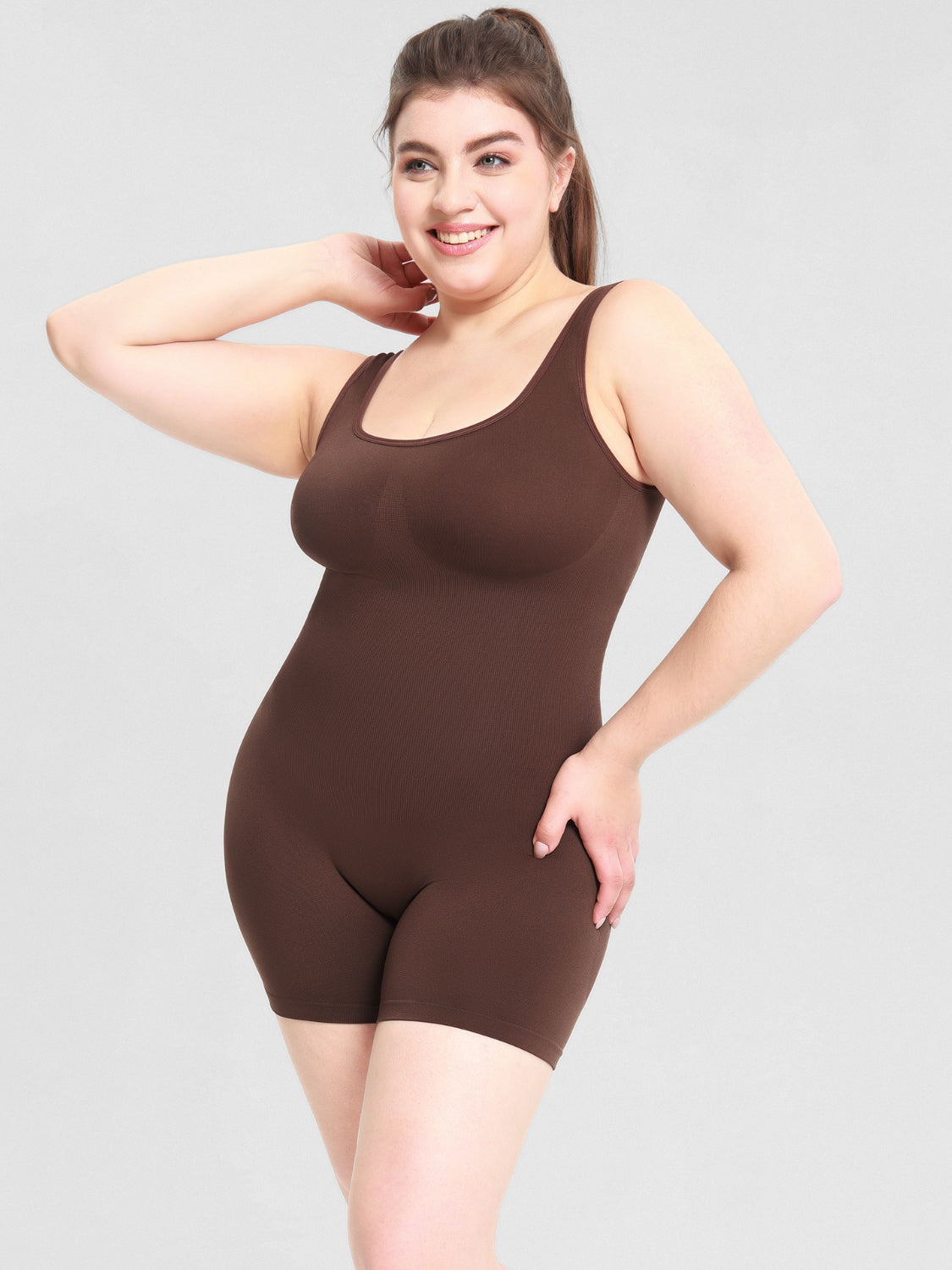 Scoop Neck Wide Strap Shaping Romper - Celeste    