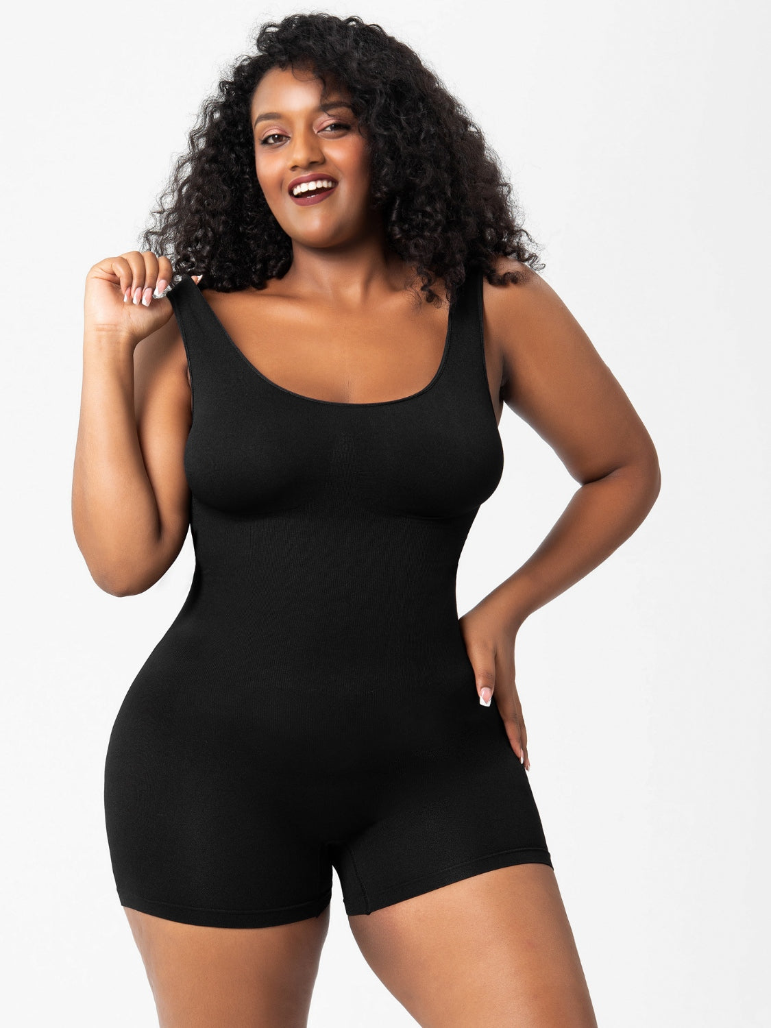 Scoop Neck Wide Strap Shaping Romper - Celeste    