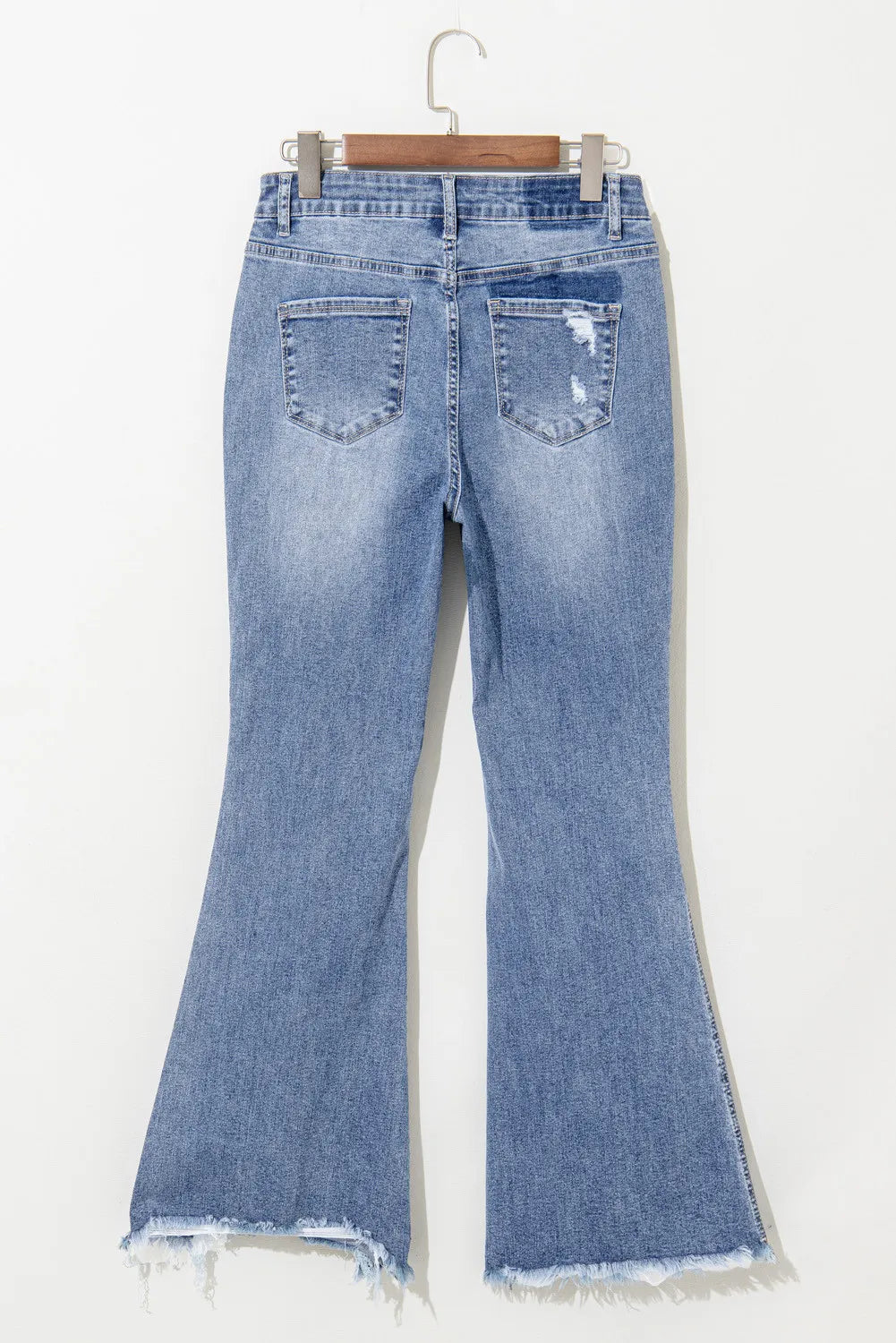 Distressed Raw Hem Bootcut Jeans - Celeste    