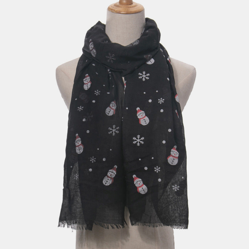 Fringe Snowman Polyester Scarf - Celeste    