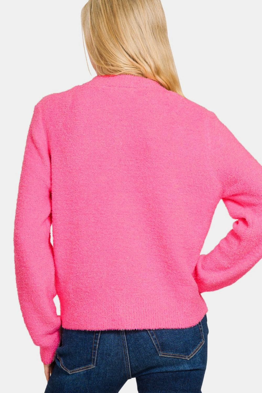 Zenana Button Down Long Sleeve Sweater Cardigan - Celeste    