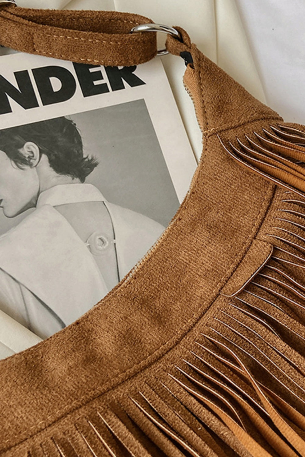 Suede Fringe Adjustable Strap Shoulder Bag - Celeste    