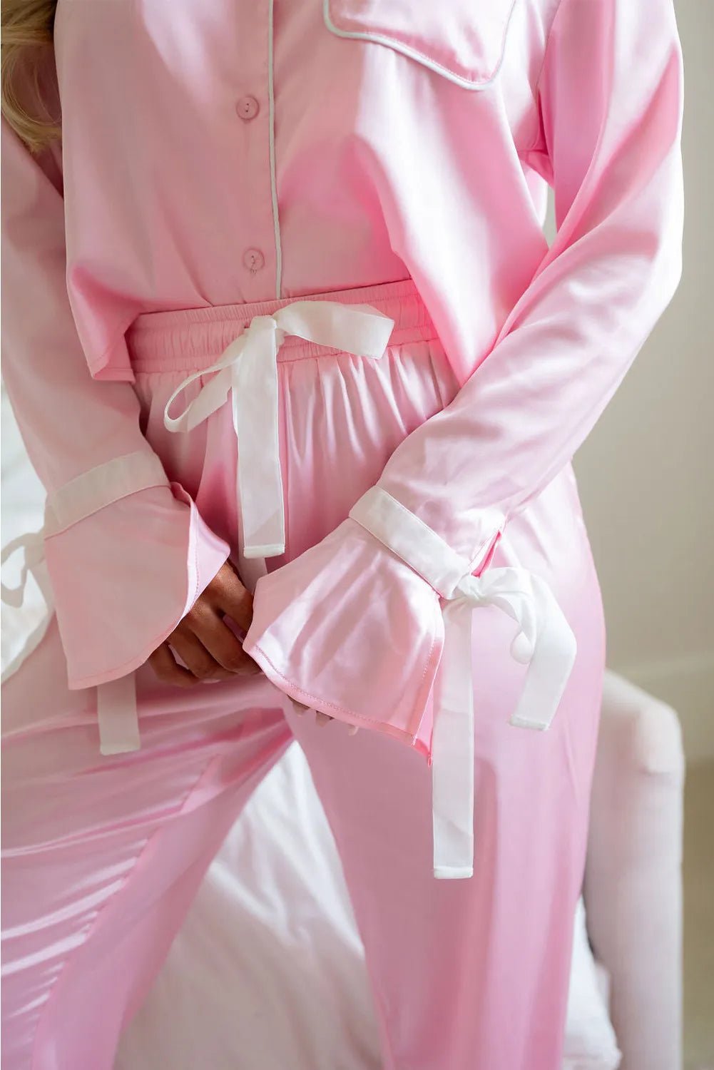 Collared Neck Long Sleeve Top and Pants Lounge Set - Celeste    
