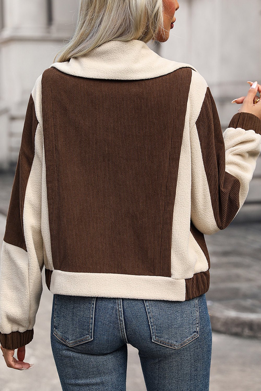 Color Block Zip Up Pocketed Jacket - Celeste    