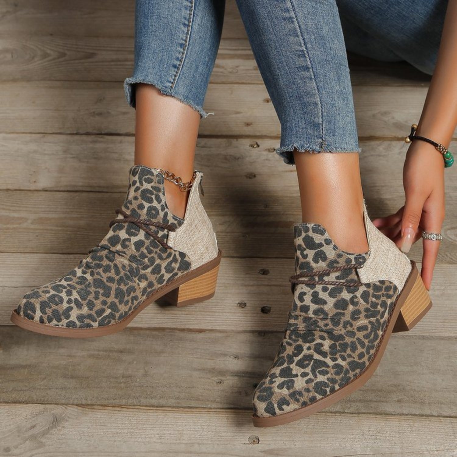 Contrast Canvas Low Heel Boots - Celeste    