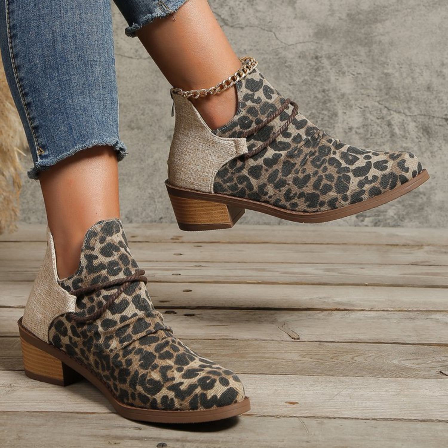 Contrast Canvas Low Heel Boots - Celeste    