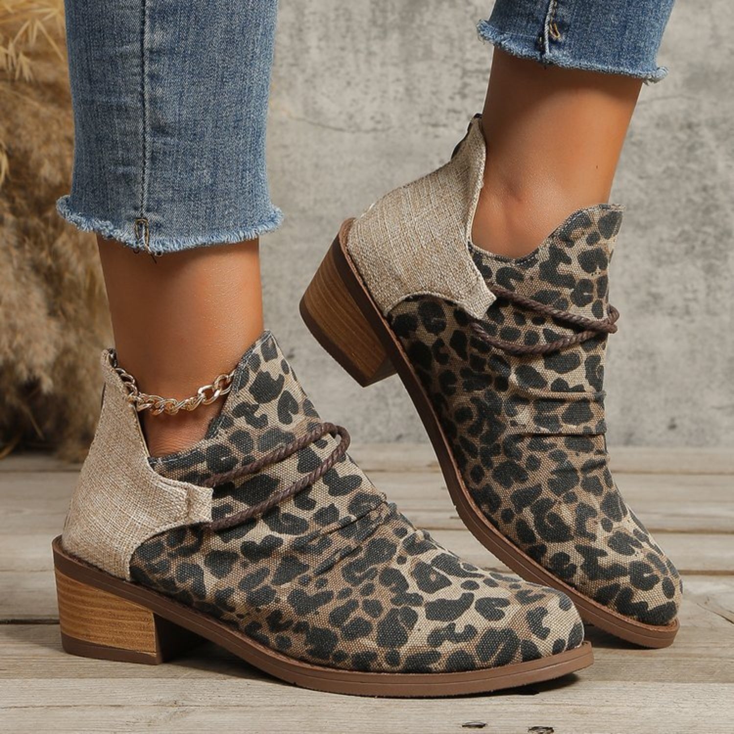 Contrast Canvas Low Heel Boots - Celeste    