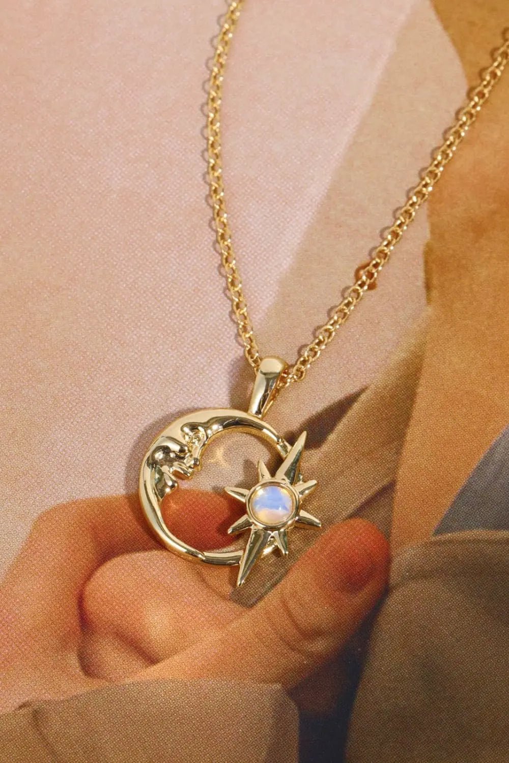 Copper 14K Gold-Plated Moon & Star Shape Pendant Necklace - Celeste    