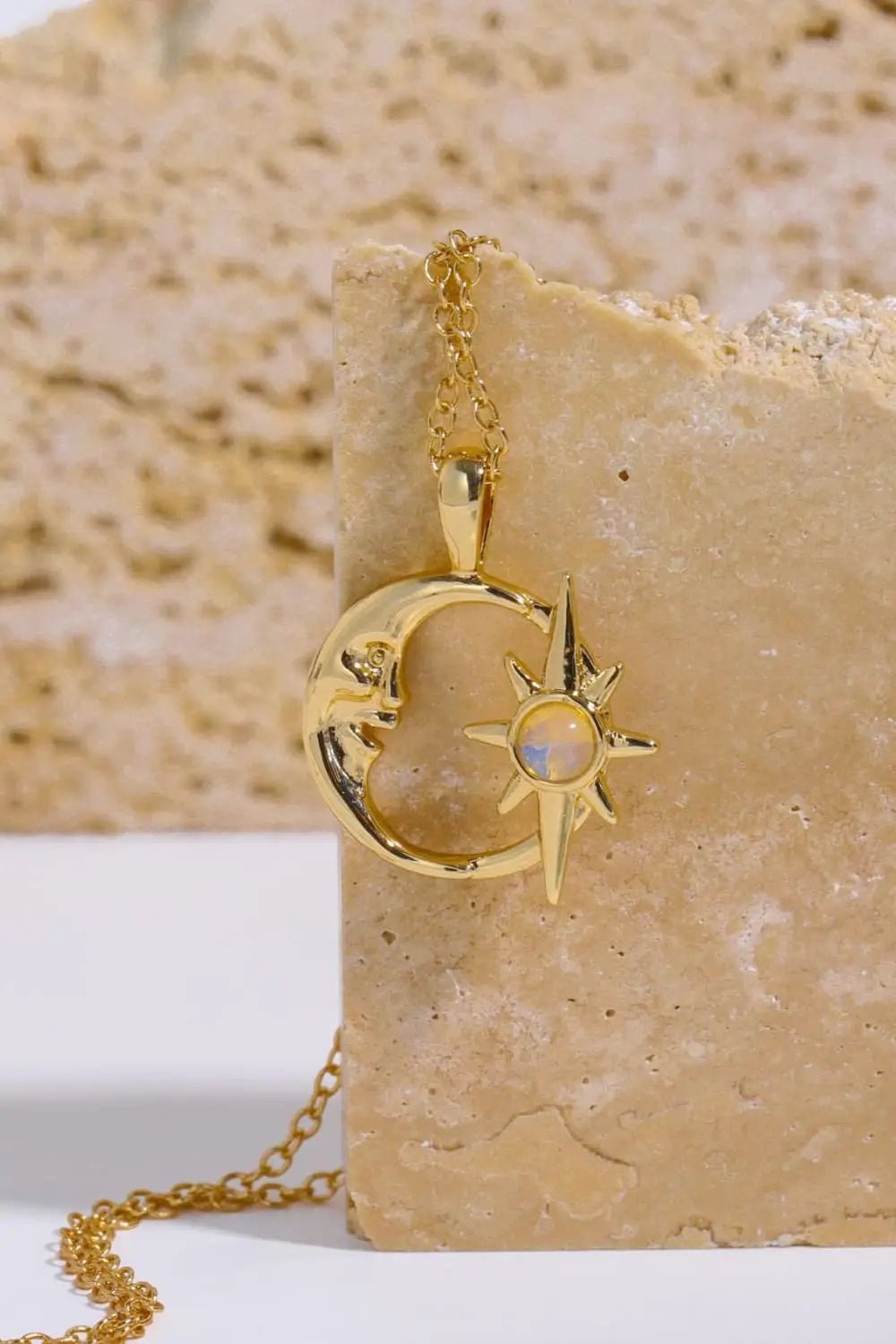 Copper 14K Gold-Plated Moon & Star Shape Pendant Necklace - Celeste    