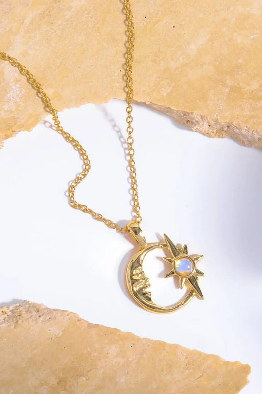 Copper 14K Gold-Plated Moon & Star Shape Pendant Necklace - Celeste    