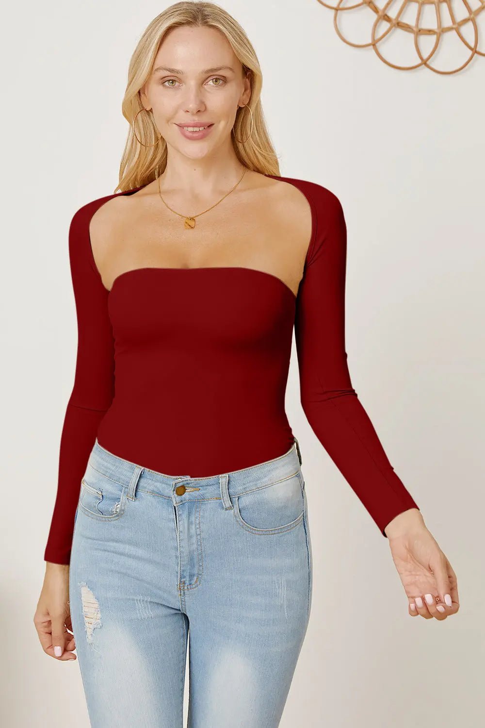 Cutout Raglan Sleeve Bolero and Tube Top - Celeste    