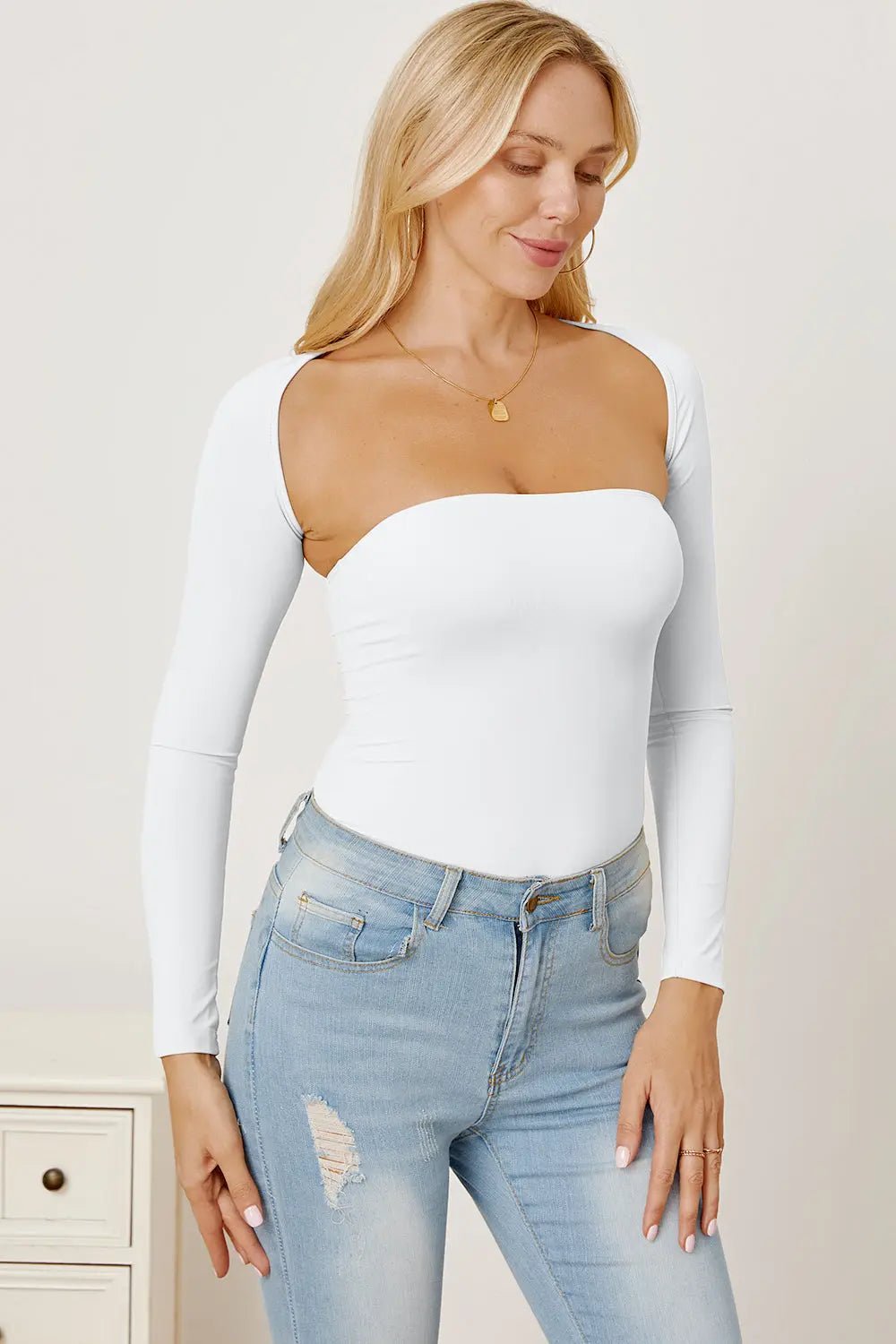 Cutout Raglan Sleeve Bolero and Tube Top - Celeste    