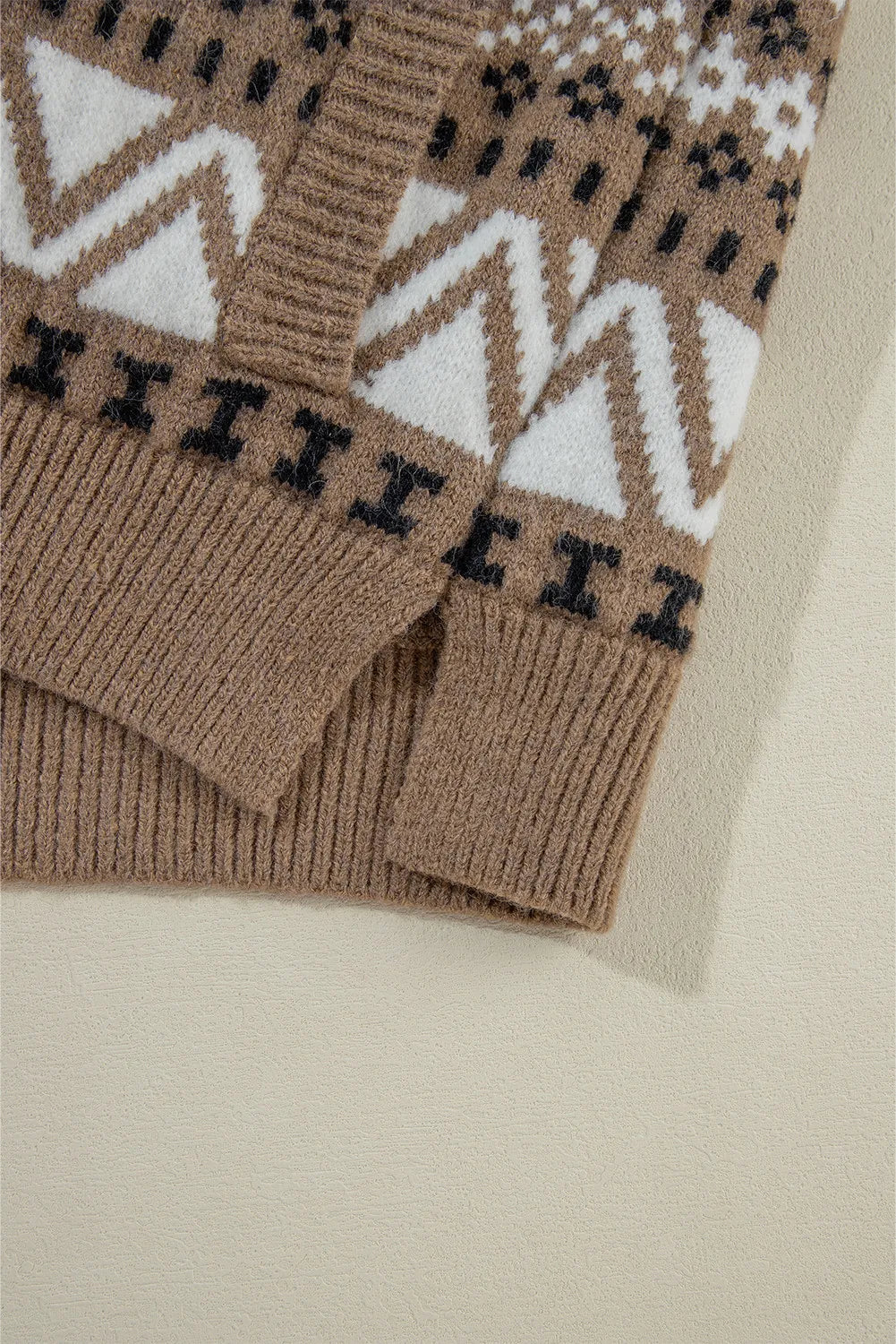 Zip Up Long Sleeve Geometric Cardigan - Celeste    