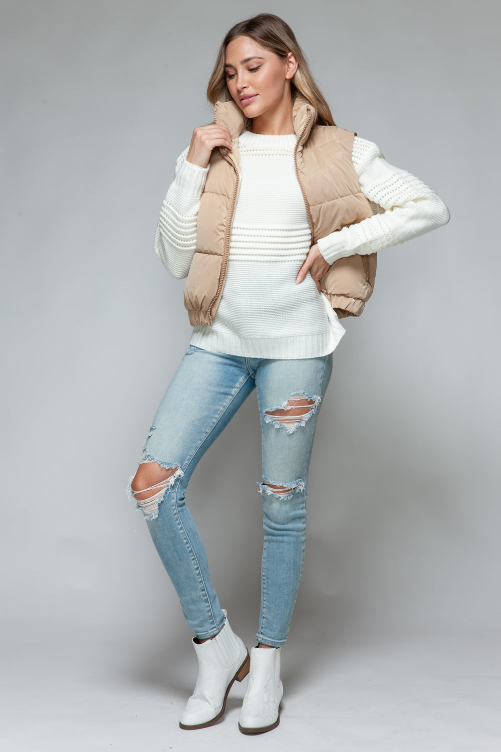 Snobbish Fine Fur Lining Quilted Vest - Celeste    