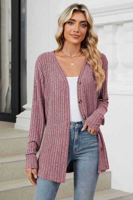 Loose Button Up Long Sleeve Cardigan - Celeste  Sweaters & Cardigans/Cardigans  