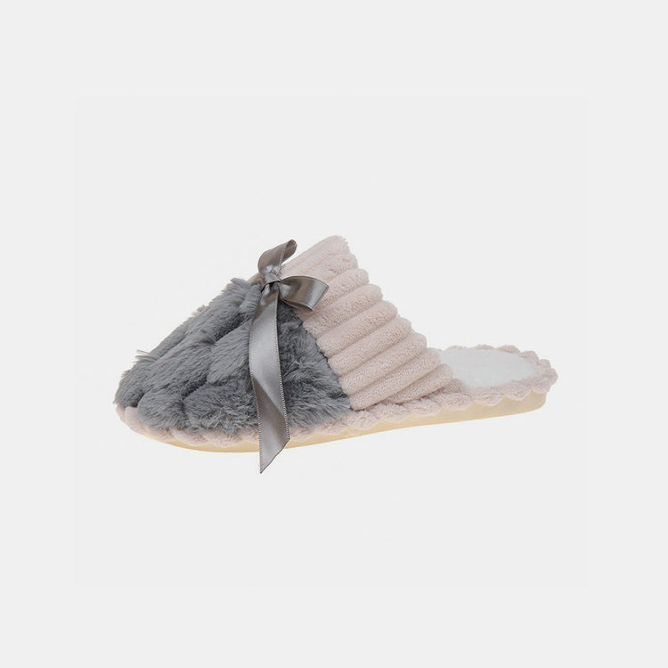 Bow Trim Contrast Slippers - Celeste    